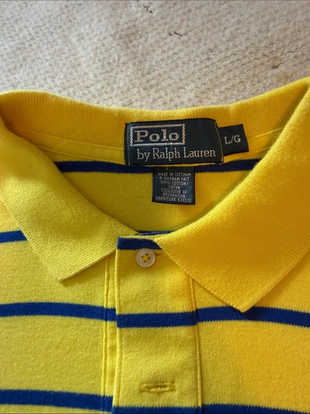 Polo by Ralph Lauren Yellow Polo with Navy Stripes and Red Logo